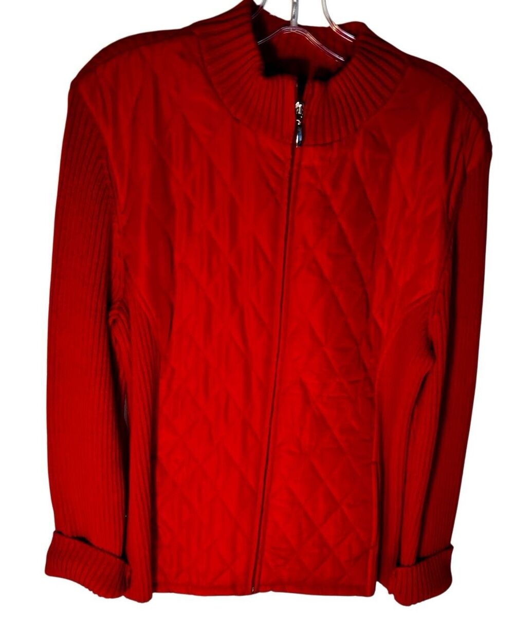 CROFT & BARROW QUILTED ZIP FRONT KNIT JACKET RED SIZE L  Classic Essential Fit